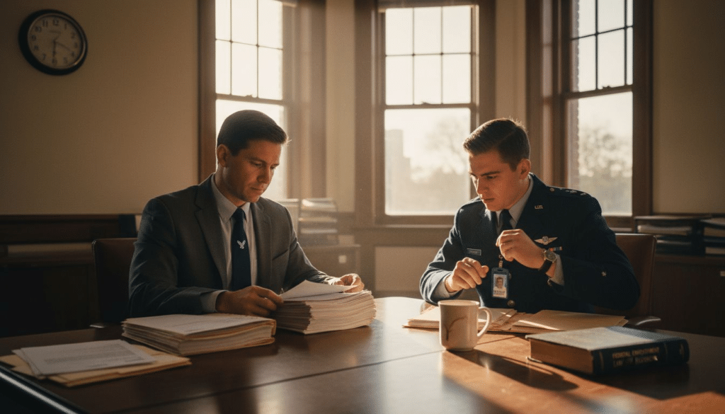 government officials reviewing applicant background files