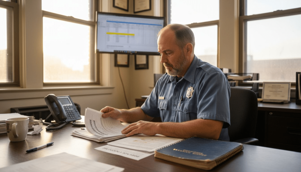 police chief reviewing applicant files