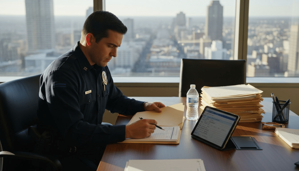 Public safety officer reviewing candidate files