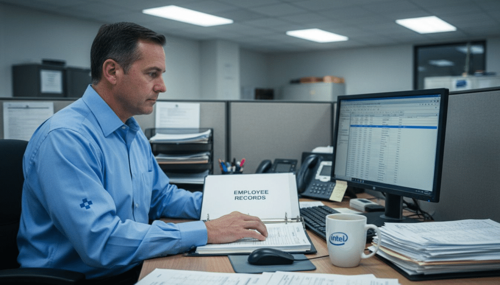 HR manager reviewing monitoring process in police office