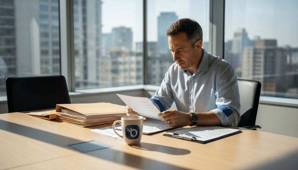 Hiring manager reviewing dispatch checklist paperwork