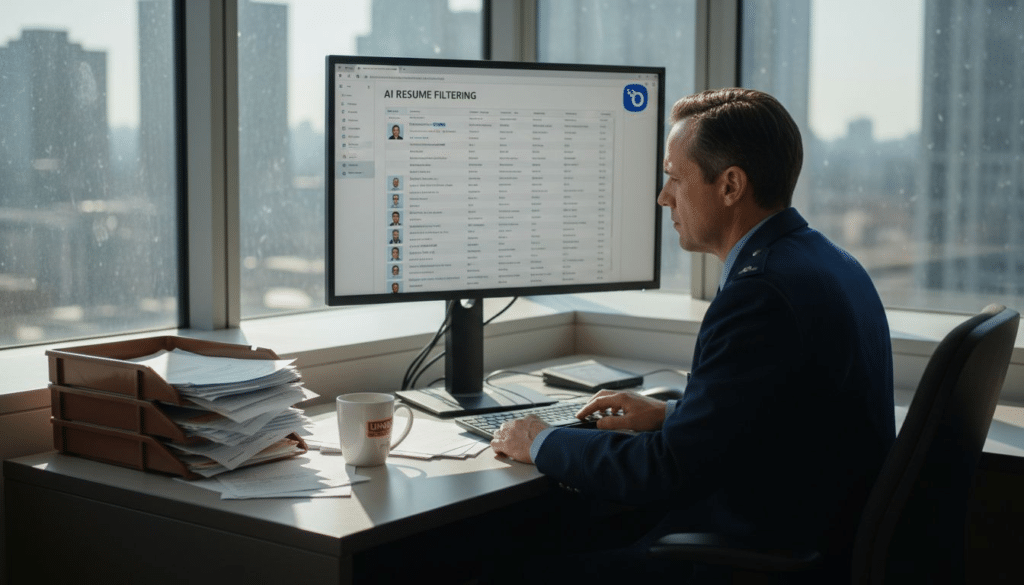 HR specialist using AI in public safety hiring office