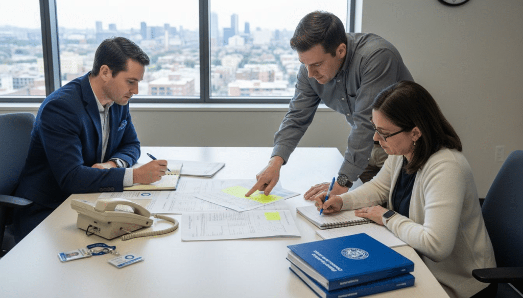 Public safety staff reviewing workflow process