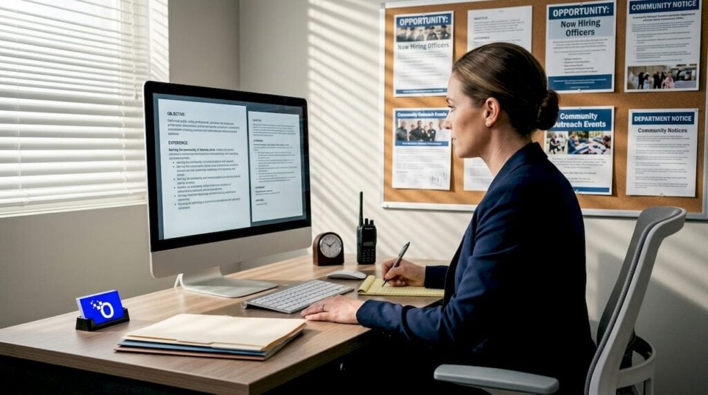 Public safety recruiter reviewing applicant resumes