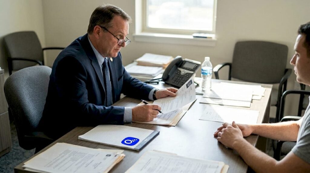 Police recruiter reviewing applicant resume