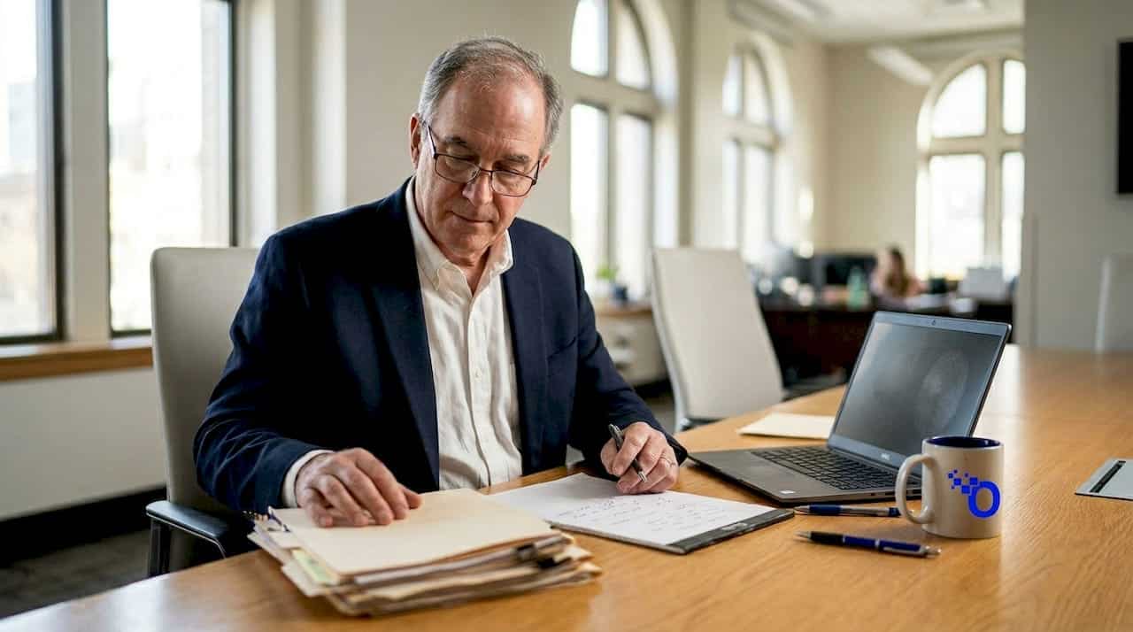 HR specialist reviewing candidate files for safety