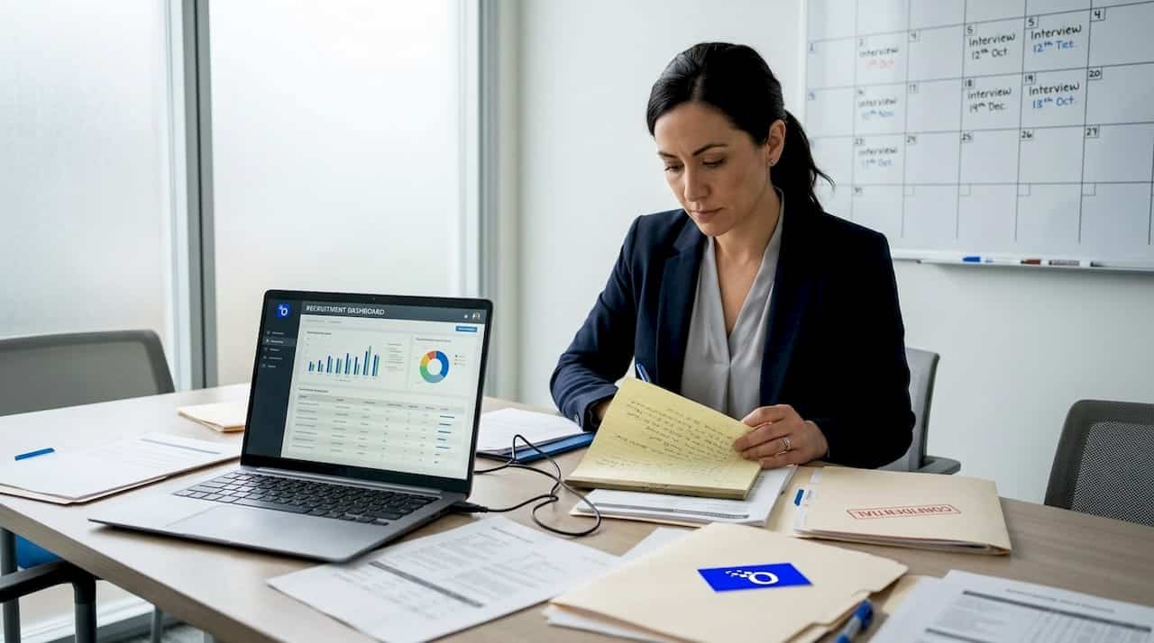 HR manager reviewing public safety hire files