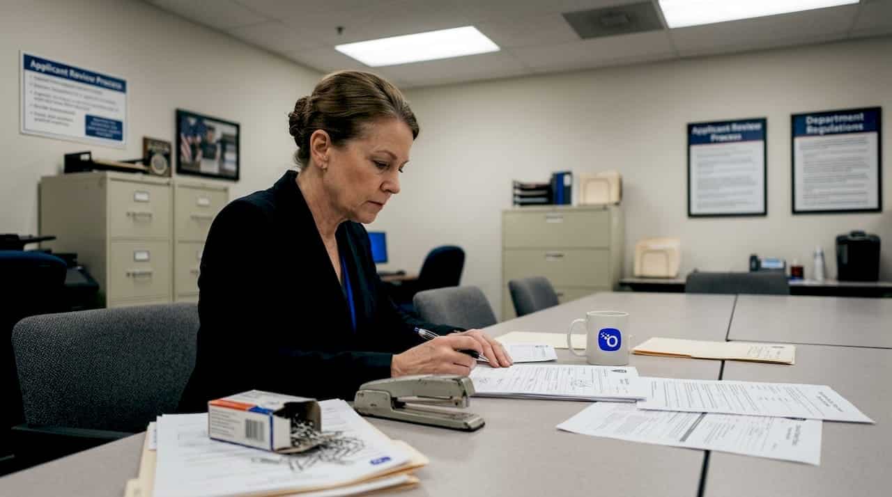 HR manager reviews public safety applicant files