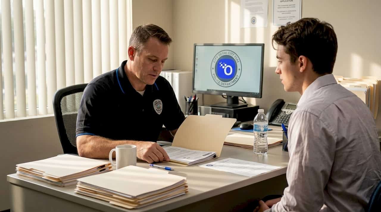 Police recruiter reviews candidate's application