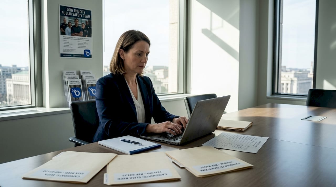 Recruitment manager evaluating candidate folders