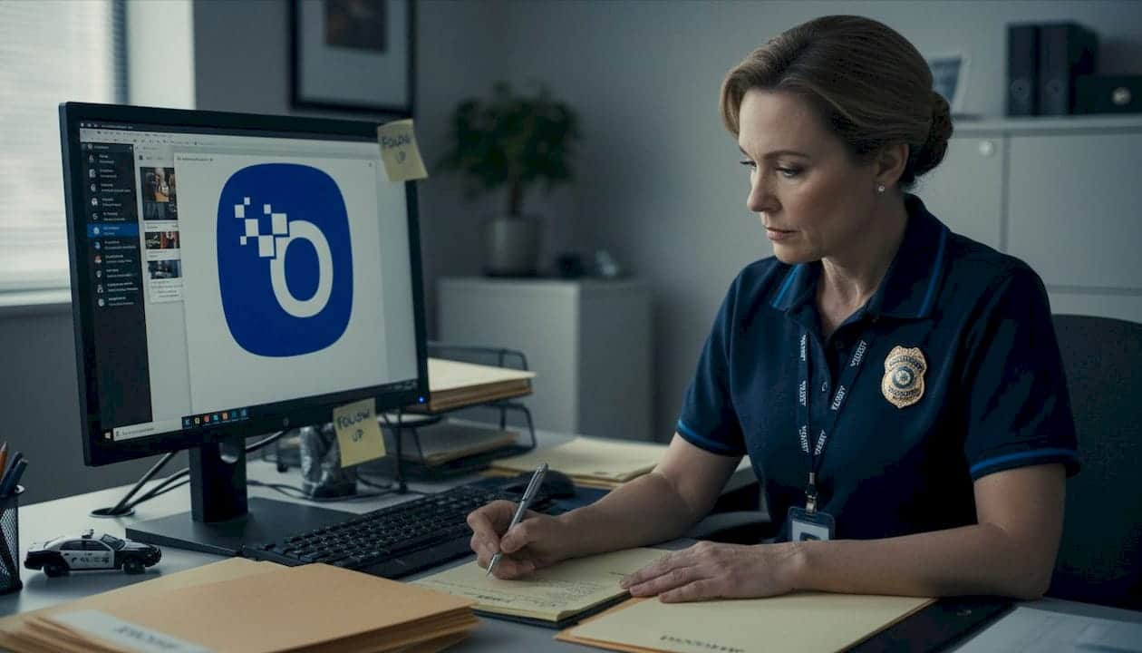 HR manager reviews applicant files at office desk