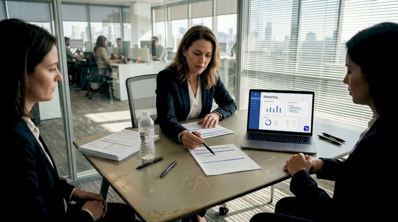 HR manager reviews agency compliance checklist