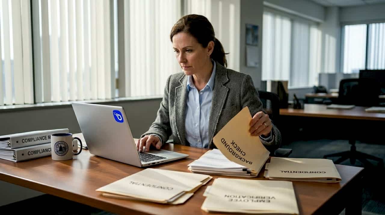 HR manager reviews public safety hiring files