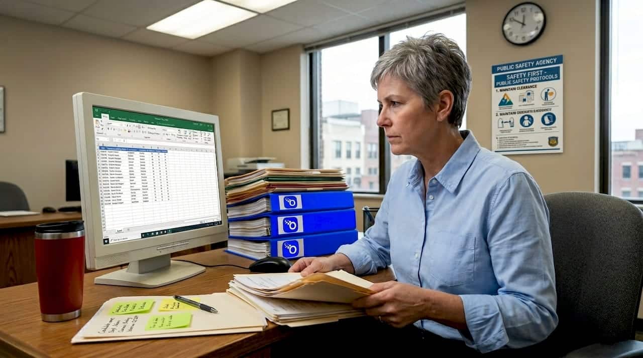 HR manager reviewing employee monitoring records