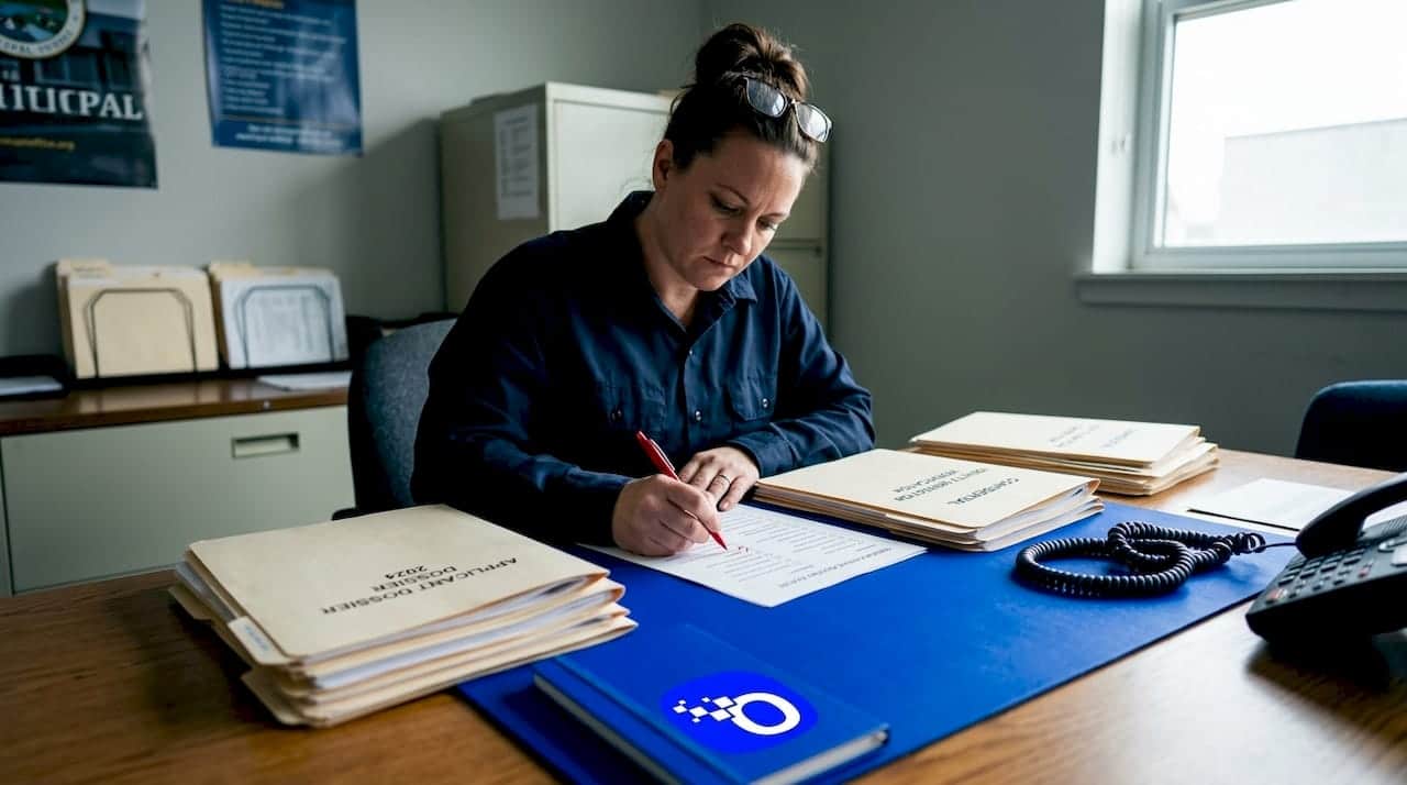 HR coordinator reviews fire hiring documents