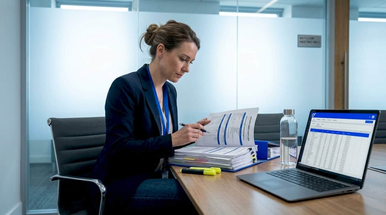 HR manager reviewing compliance audit logs