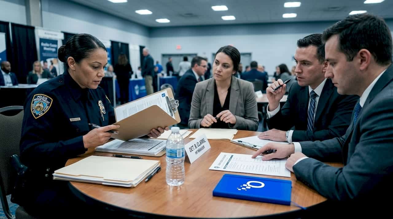 Police agency HR team reviewing hiring files