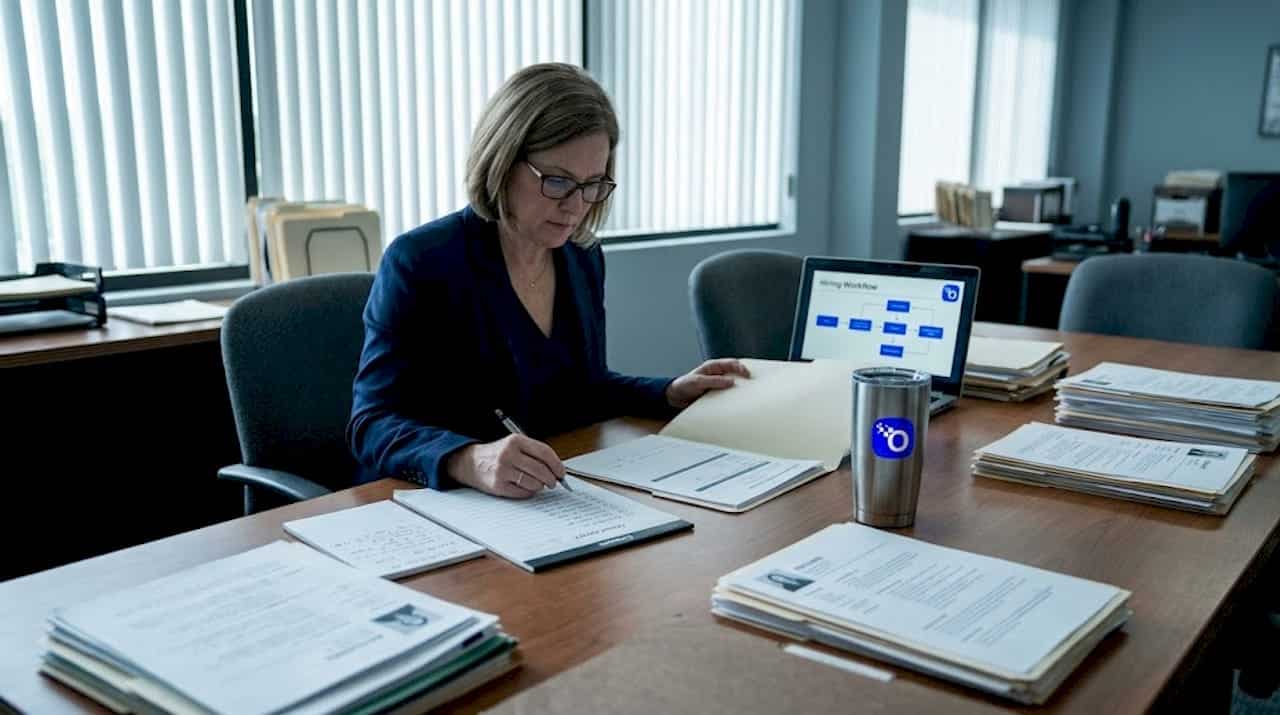HR manager reviewing public safety candidate folders