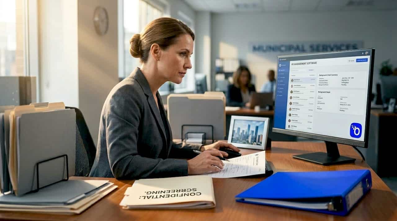 Hiring manager reviewing applicant screening files