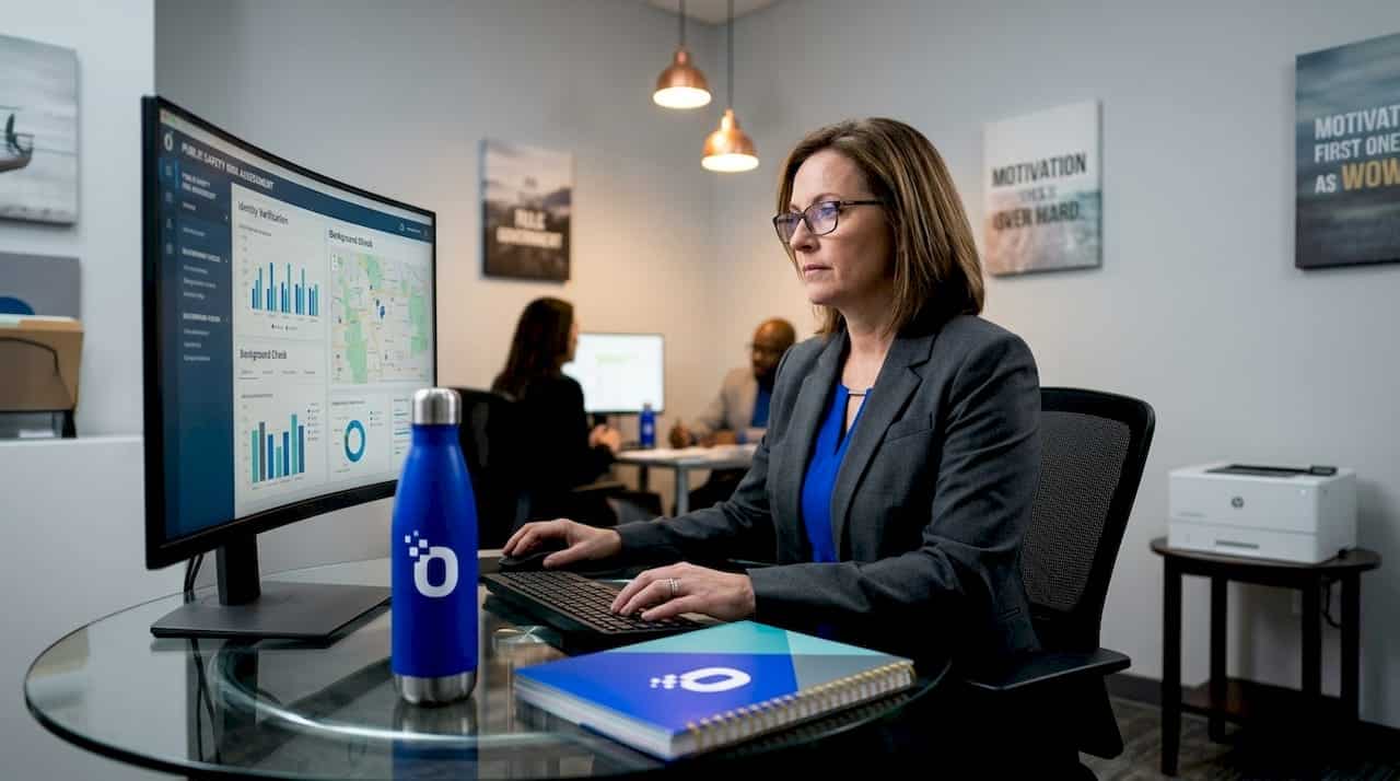 HR manager reviews digital applications in office