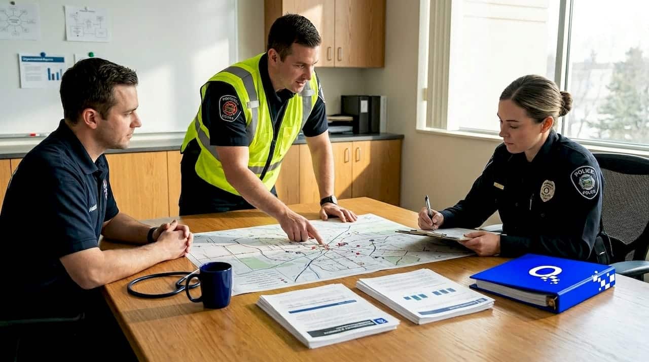 Police, firefighter, and paramedic review policy map together