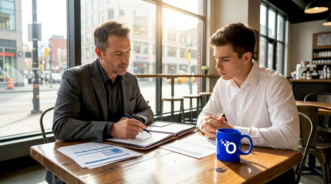 Interview between manager and candidate in office