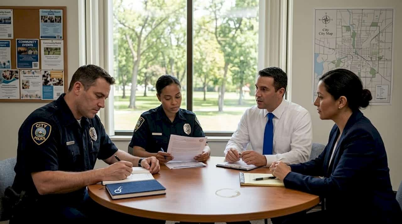 Public safety officials meeting around table