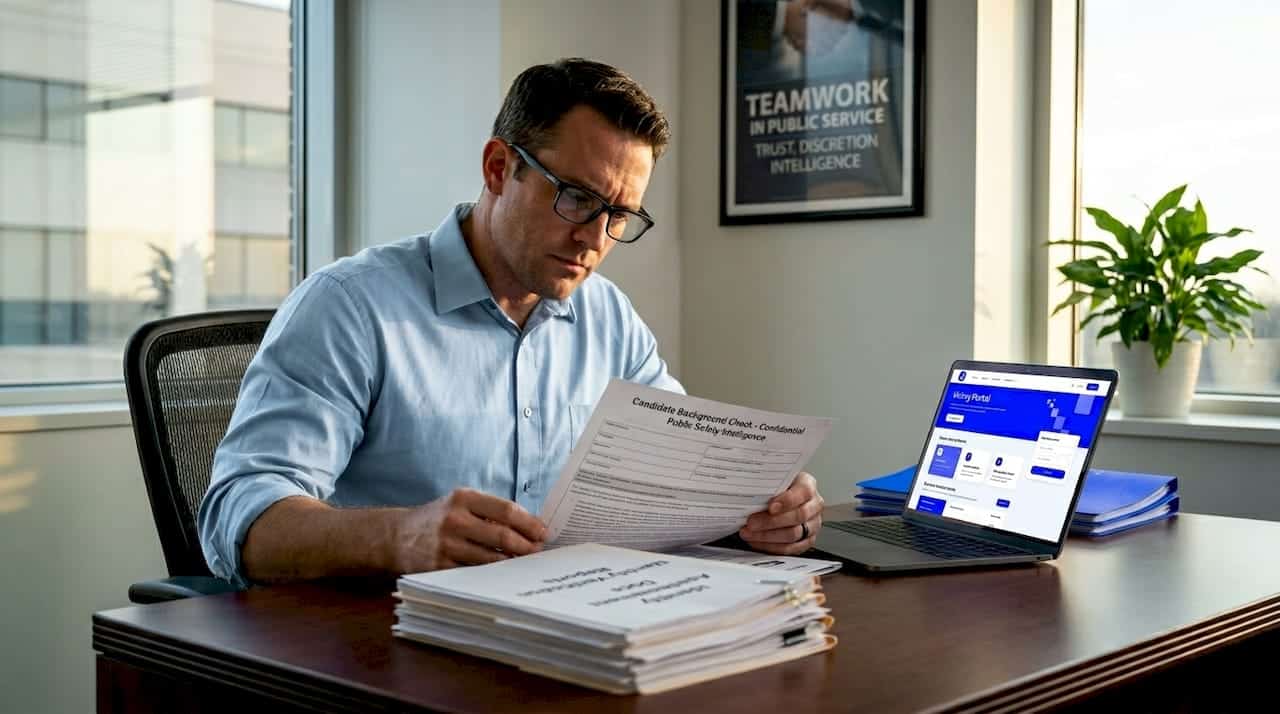 HR officer reviewing background checks for hiring