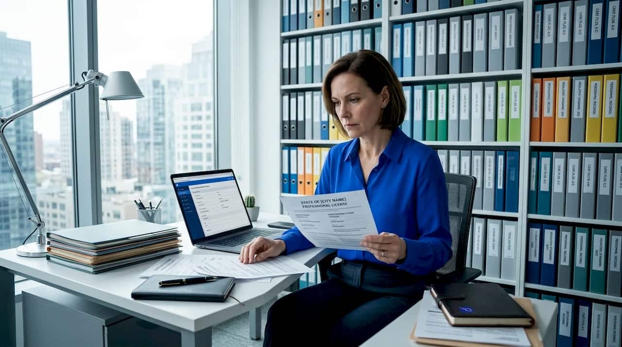 HR worker verifying credentials at desk