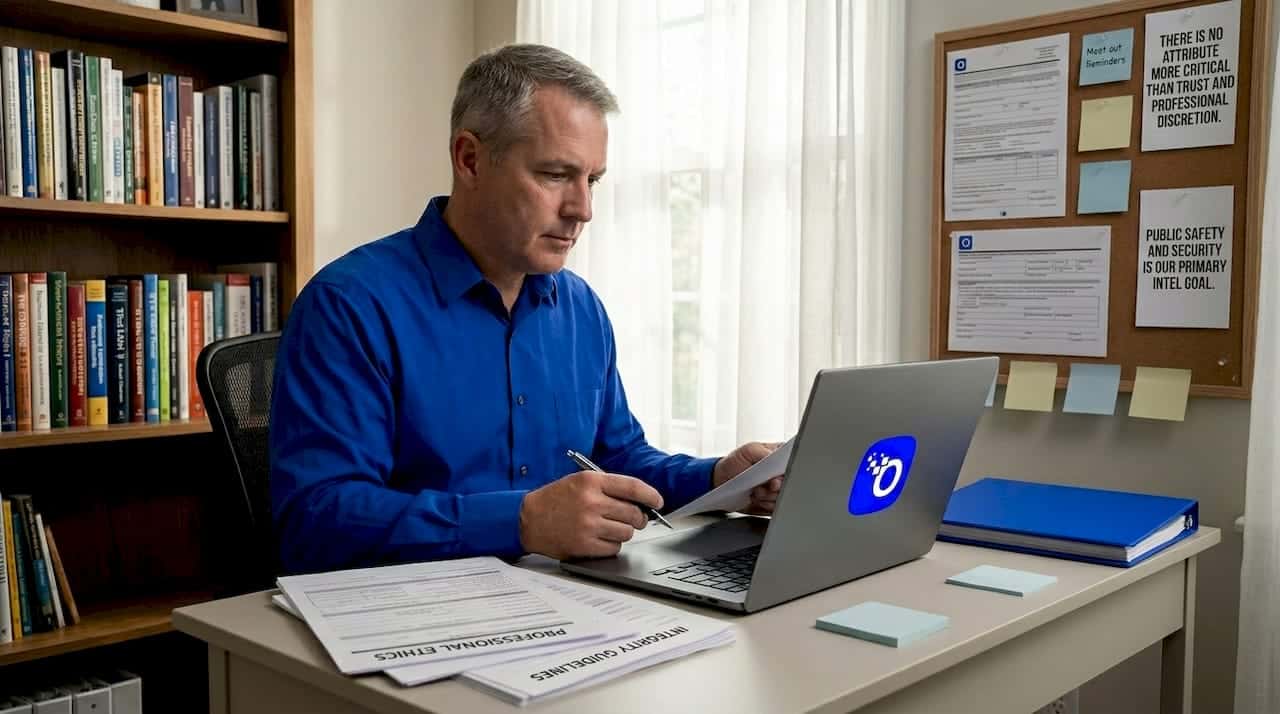 EMS HR manager reviewing compliance documents