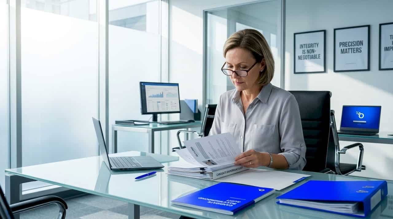 HR manager reviewing candidate resumes in office