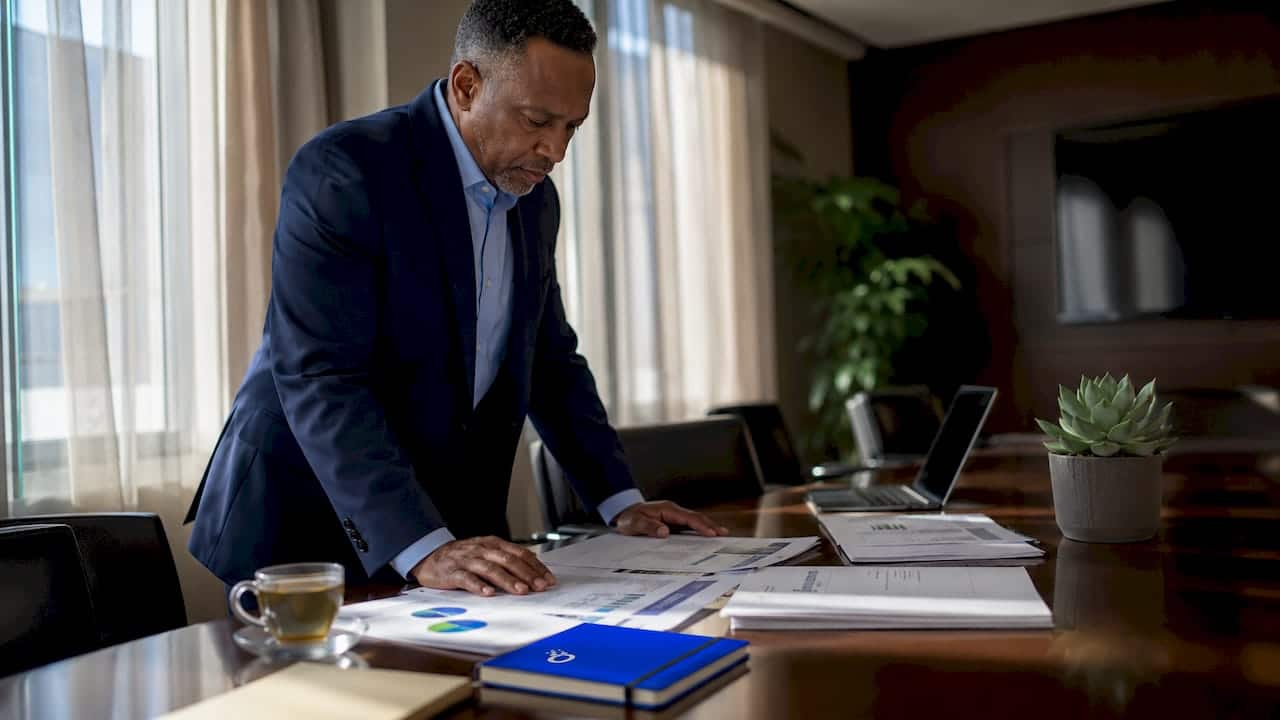 Public safety leader reviewing agency reports