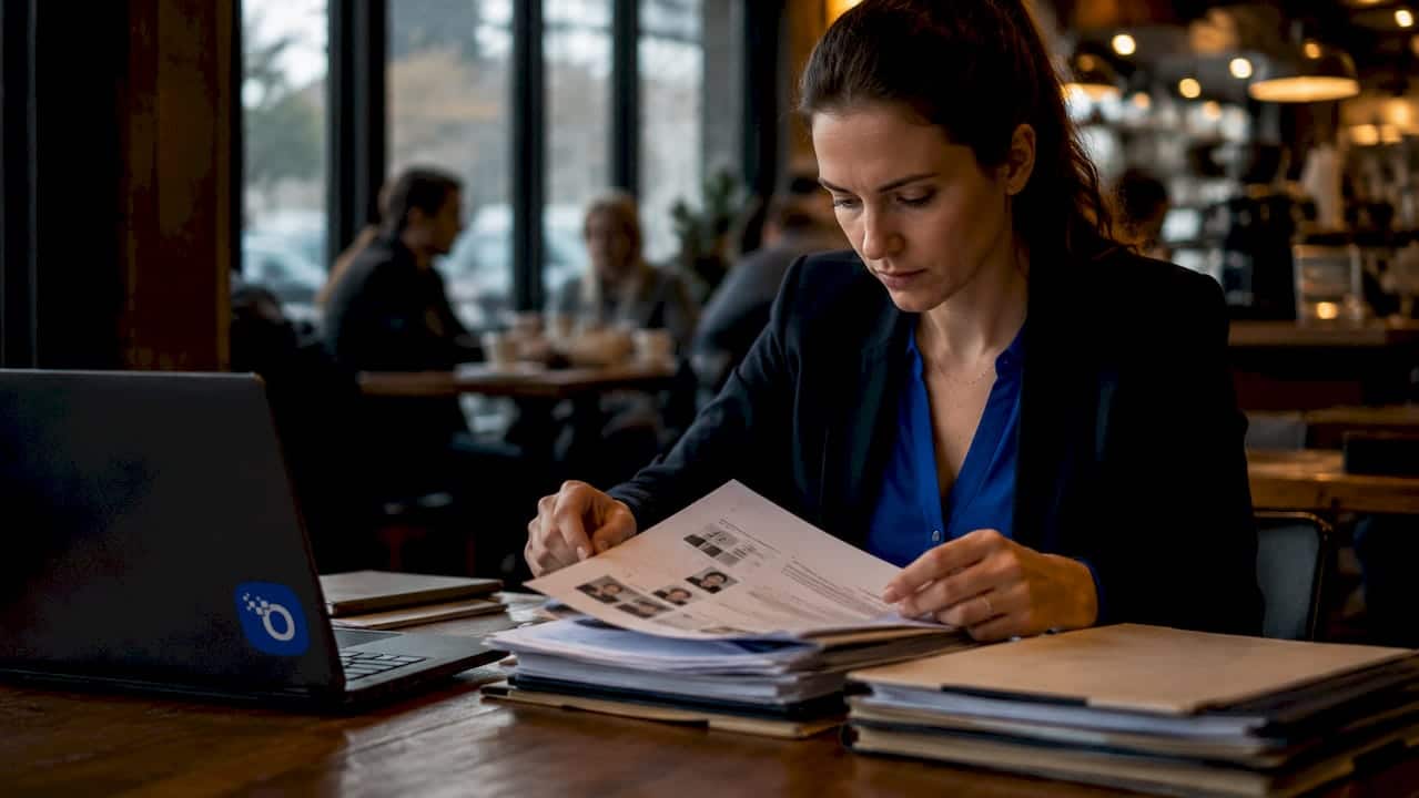 Hands reviewing background check reports