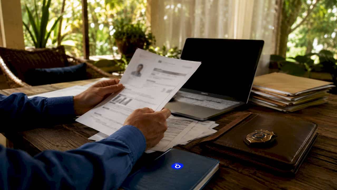 Hands holding confidential background check reports