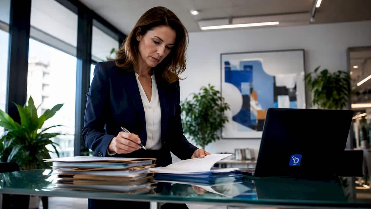 Investigator reviewing employment eligibility documents