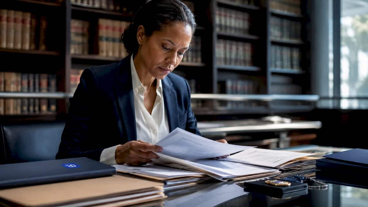 Investigator reviewing international background check files
