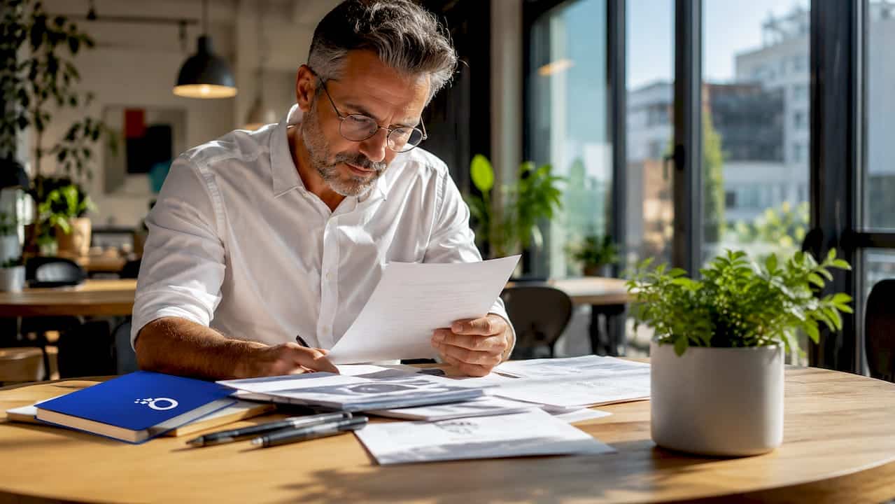 Investigator reviewing data privacy printed files