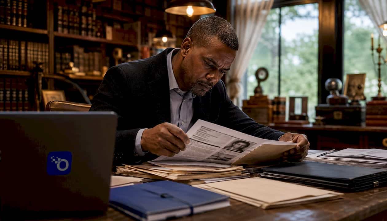 Investigator reviewing recruitment background files