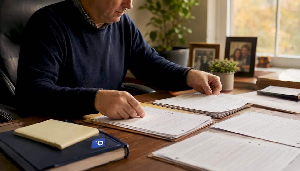 Hands organizing audit documents and consent forms