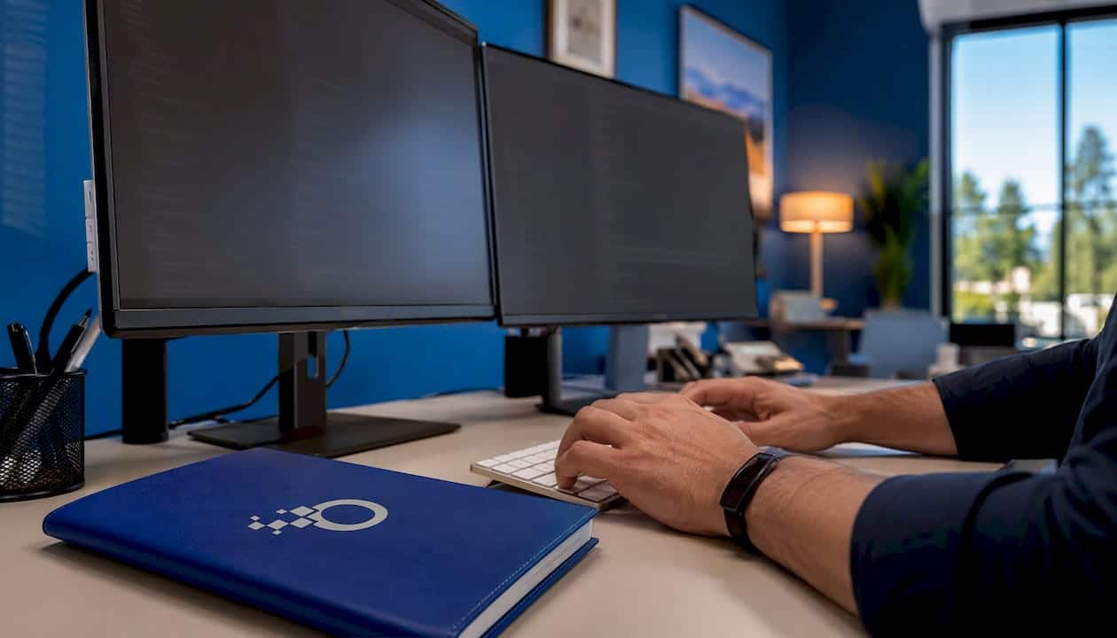 Hands operating secure monitoring system keyboard