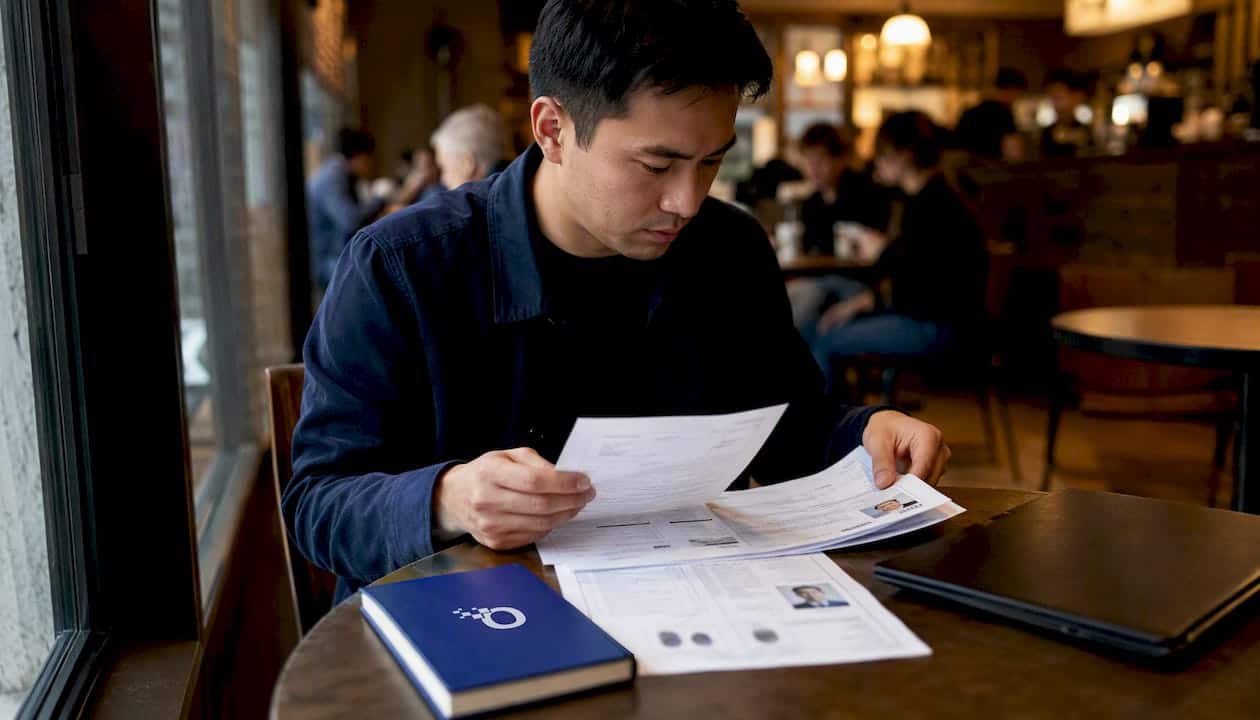 Investigator preparing documents in conference room