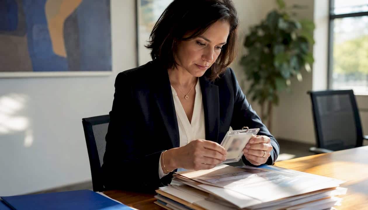 Investigator examining background check materials