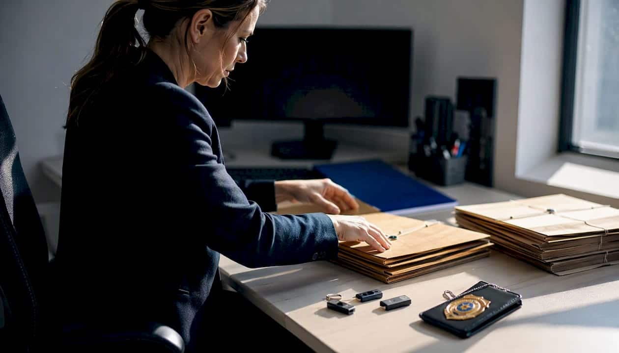 Investigator handling background check folders