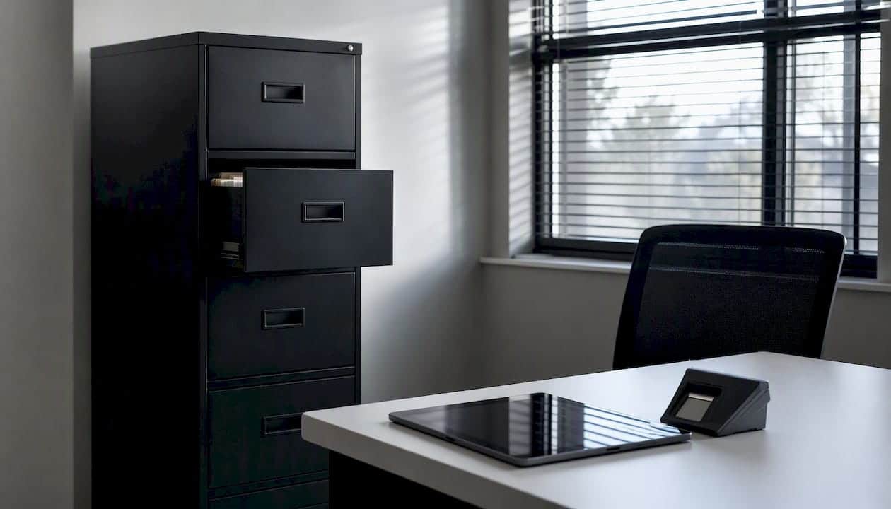 Secure recruitment office with folder and devices