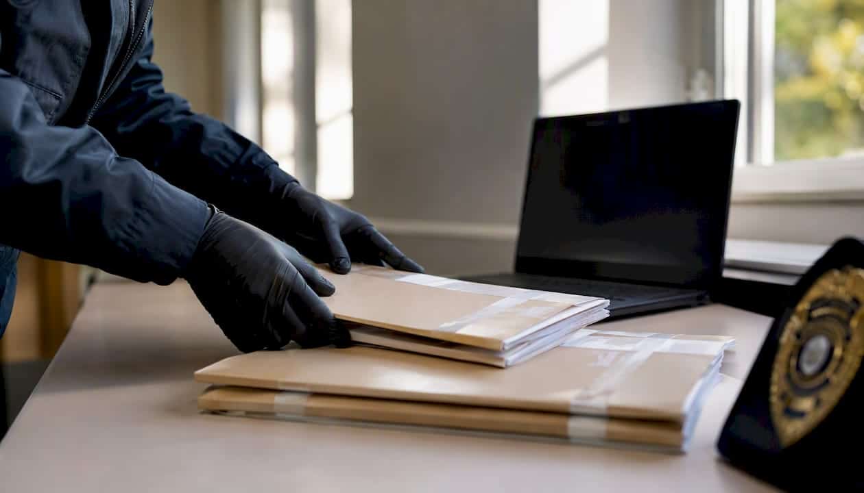 Investigator hands sorting background check folders