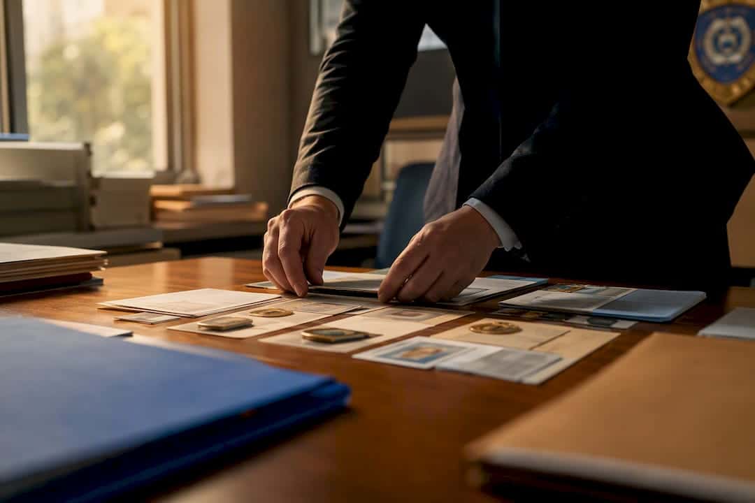 Hands arranging corroborated background evidence