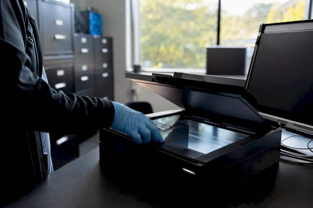 Live Scan fingerprint scanner device close-up