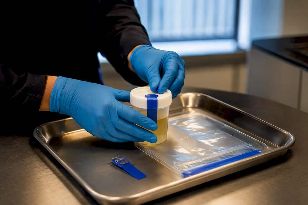 Technician sealing public safety drug specimen