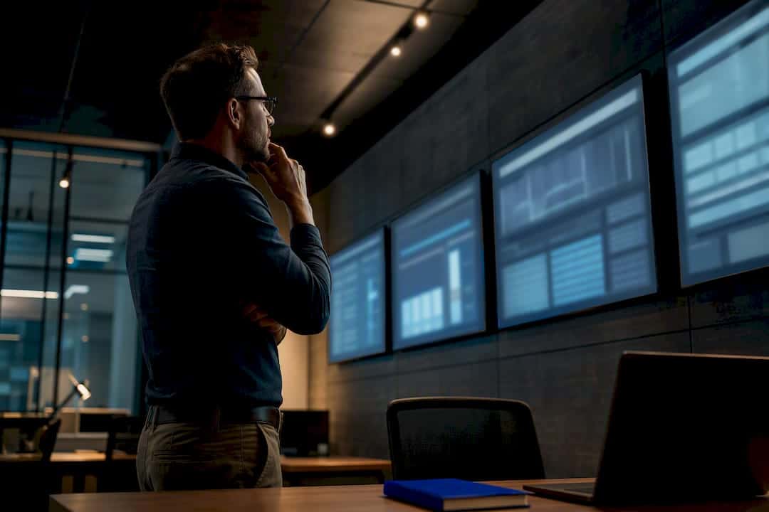 Analyst reviewing public safety screening systems