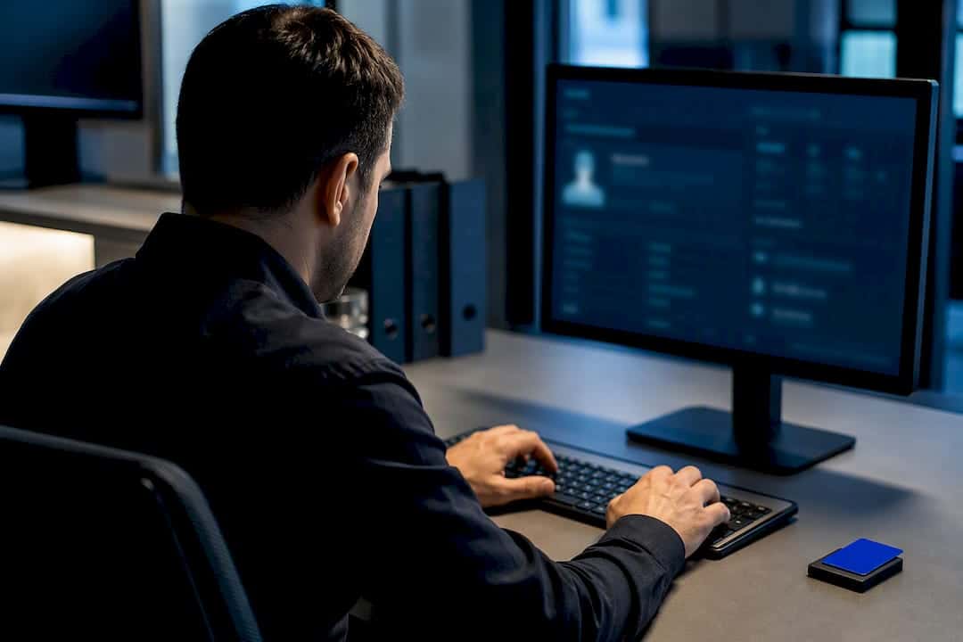 Investigator verifying EMS license records